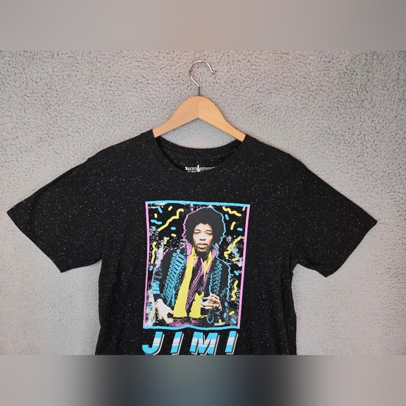 Rockin Artwork T-Shirt Womens Sz M Jimi Hendrix Black Textured Pull Over - Picture 3 of 9